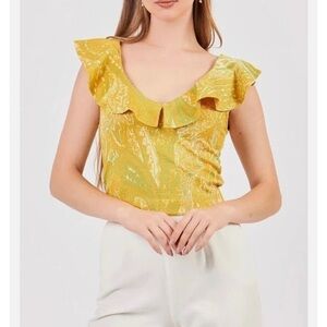 Zara Gold Ruffled Top with Fitted Silhouette